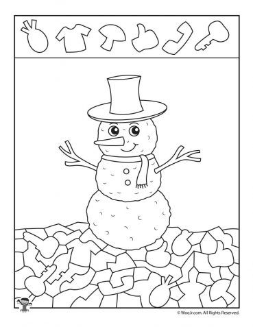 Winter snowman hidden picture printable woo jr kids activities childrens publishing hidden pictures winter kindergarten winter activities for kids