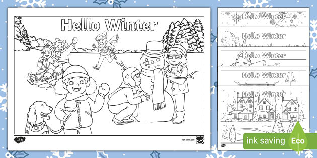 Hello winter colouring pagescolouringwinter time