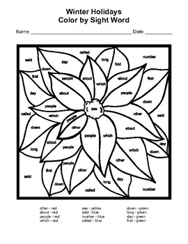 Winter holidays color by sight word instant download coloring pages