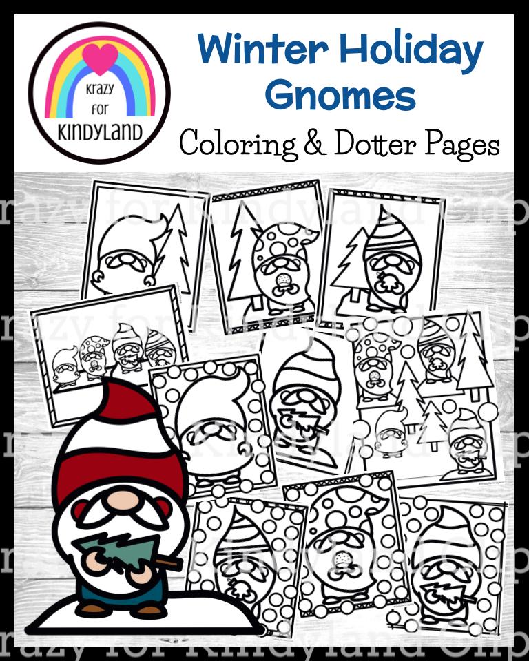 Winter gnome coloring pages booklet winter holiday christmas activity