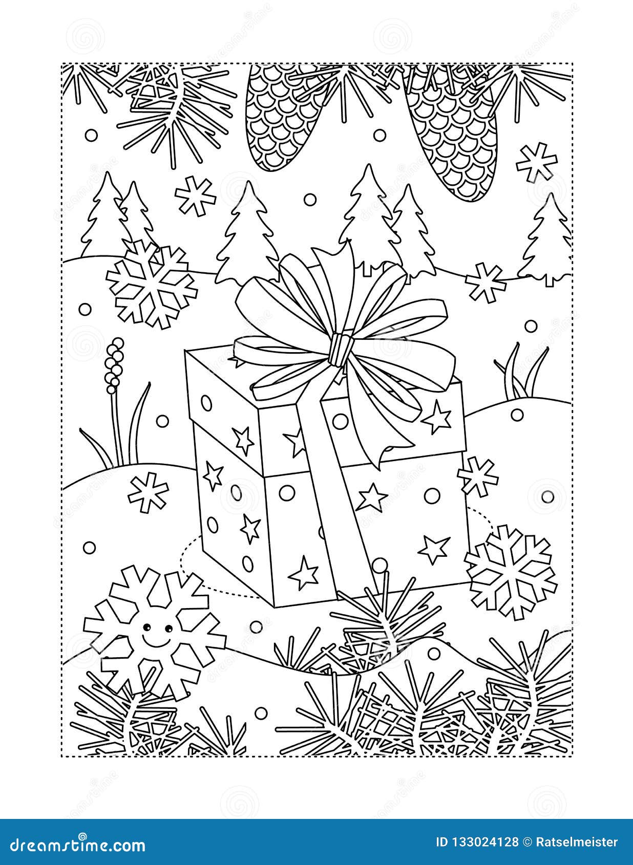 Coloring page with holiday present stock vector