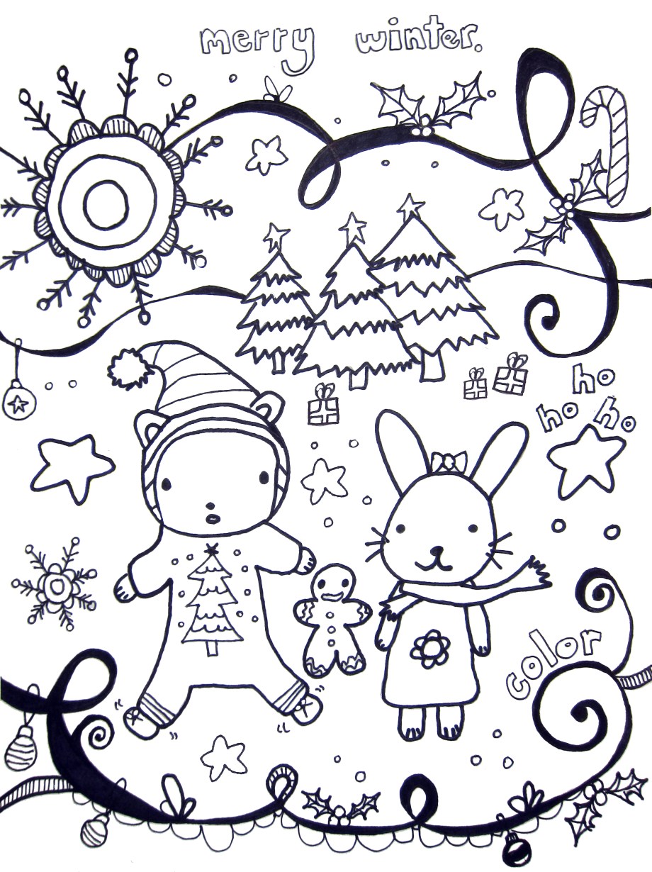 Winter holidays coloring page â art is basic an elementary art blog