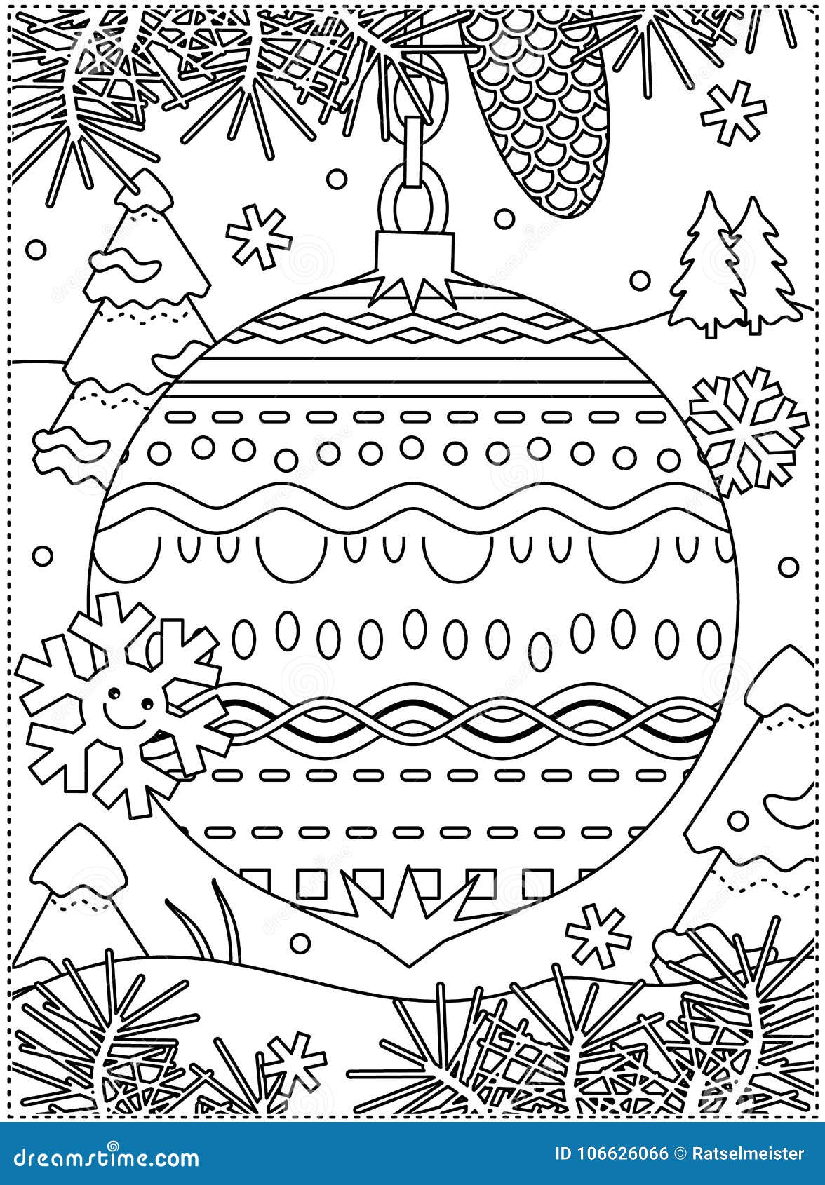 Winter holidays coloring page with decorated ornament stock vector