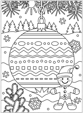 Winter holidays coloring page for kids and grown