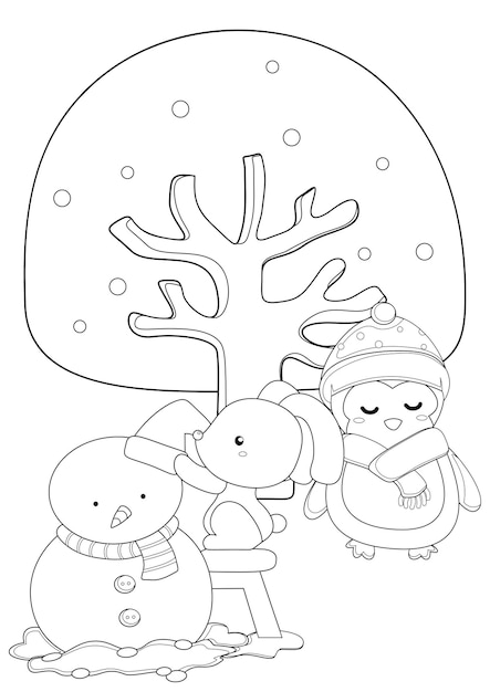 Premium vector christmas animal winter holiday cartoon coloring pages for kids and adult activity