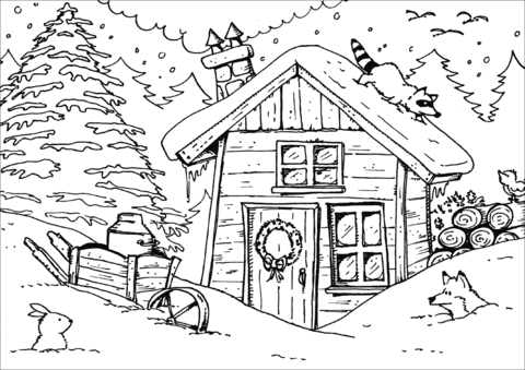 Winter hut coloring page free printable coloring pages