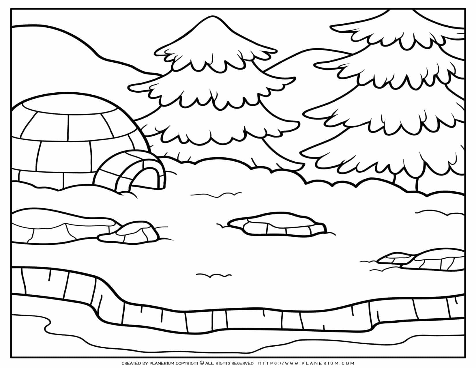 Snow landscape background for coloring