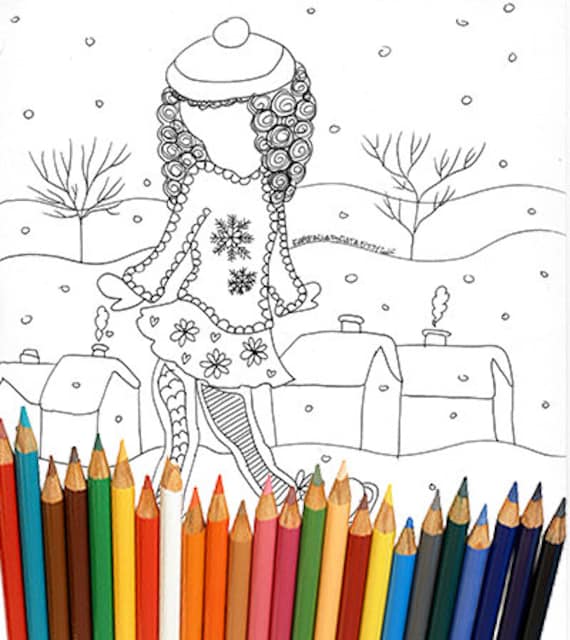 Winter little girl skating coloring page adults kids children snow ice skating sports download page to download christmas winter landscape