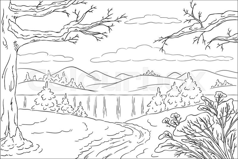 Coloring book winterlandscape stock vector