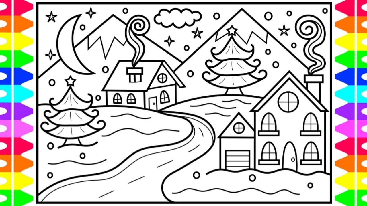 How to draw winter season scenery âïwinter scenery drawing and coloring page