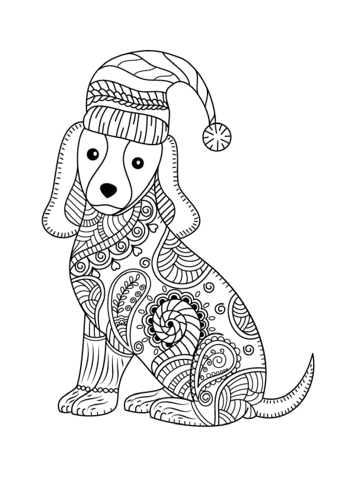 Dog in winter mandala coloring page