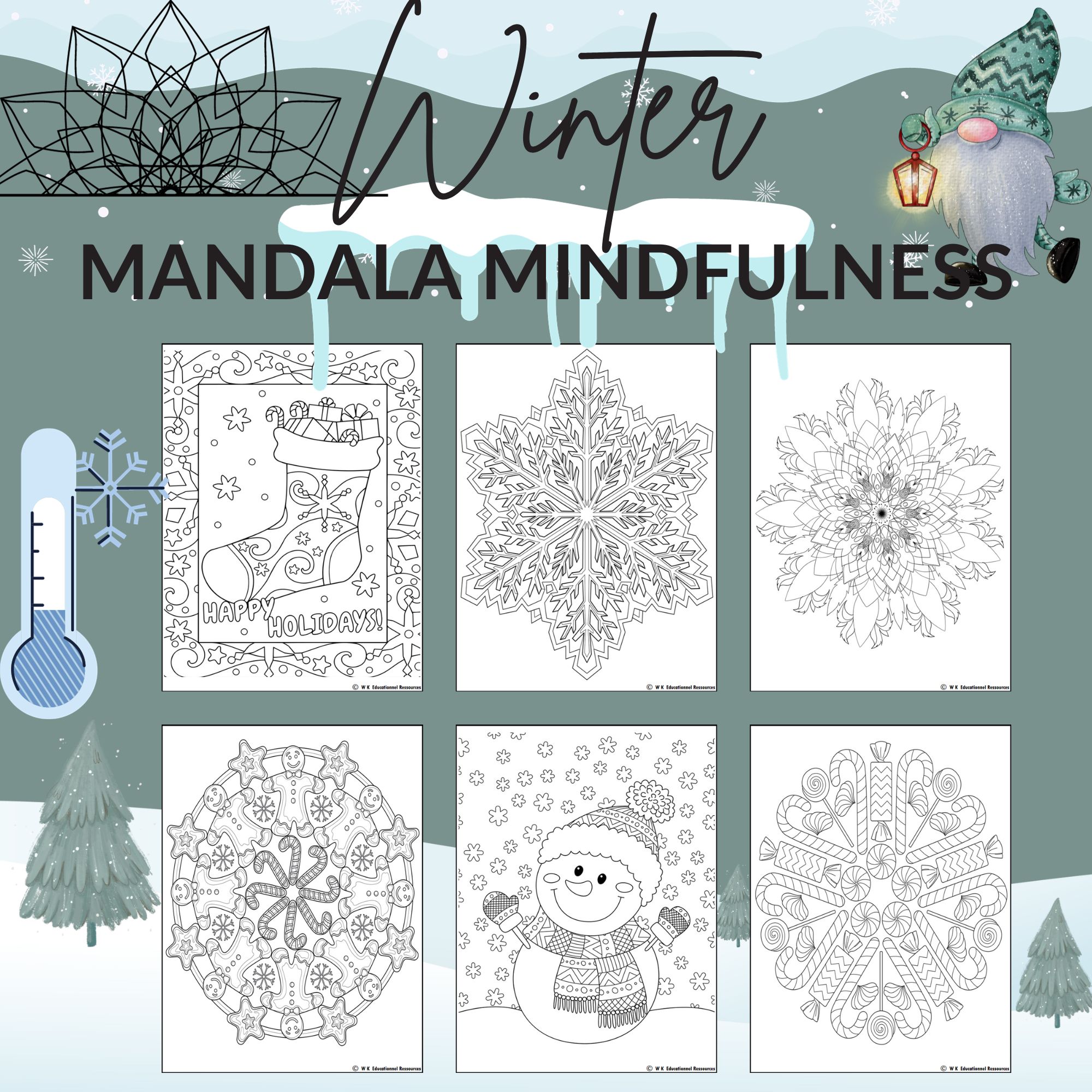 Winter mindfulness mandala coloring pages fun winter activities snowflakes snow made by teachers