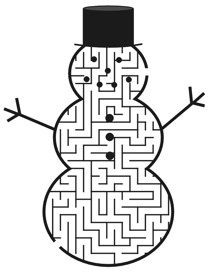 Printable winter maze snowman