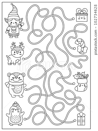 Christmas black and white maze for kids winter