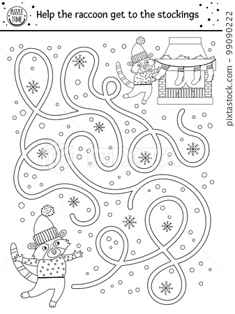 Christmas black and white maze for children