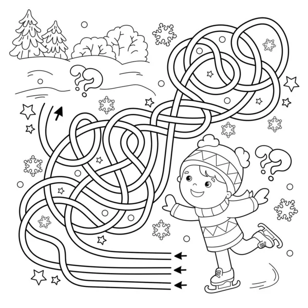 Maze labyrinth game puzzle tangled road coloring page outline cartoon stock vector by oleon