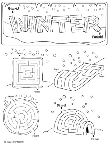 Winter mazes â tims printables