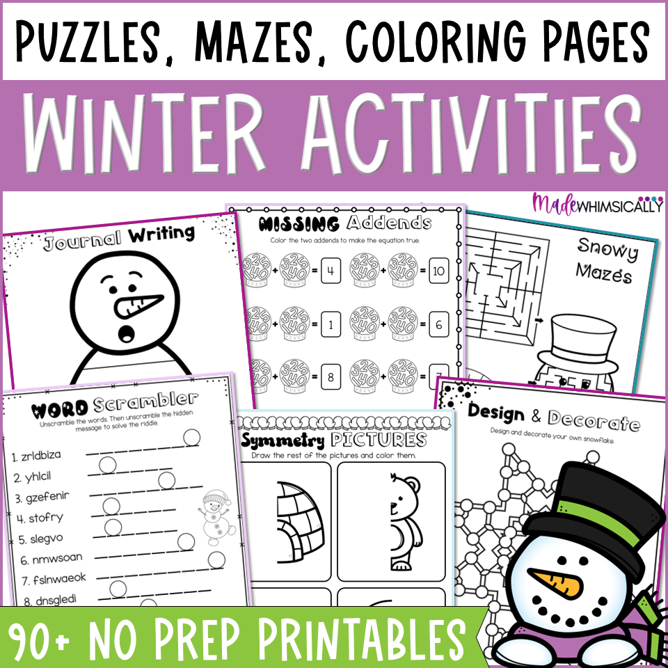 Winter coloring pages and january activities