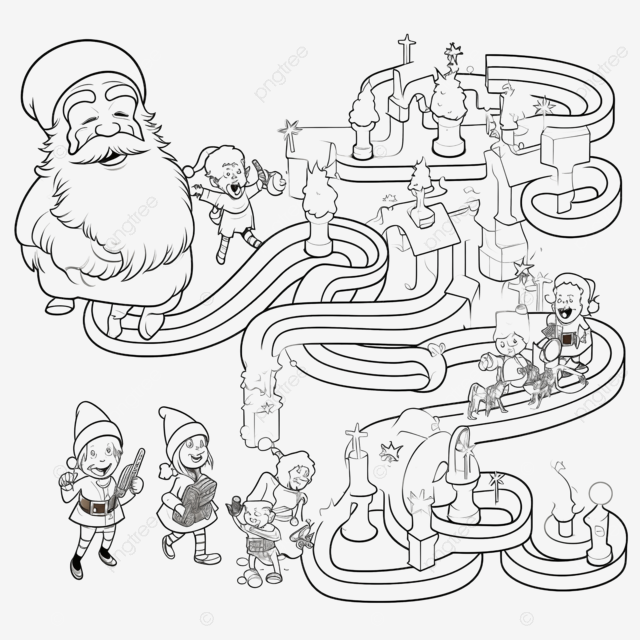 Maze with santa claus with gifts and children coloring page maze maze game maze puzzle png transparent image and clipart for free download