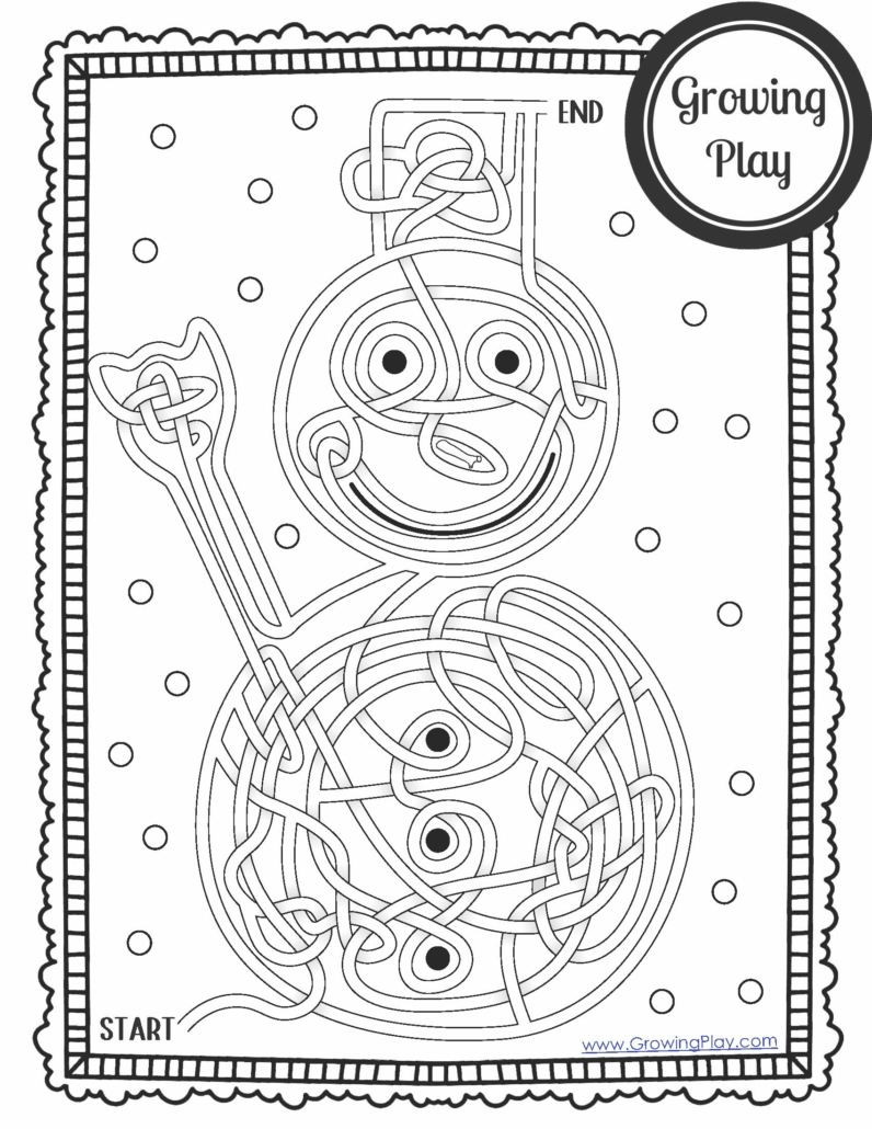 Snowman maze free printable pdf packet