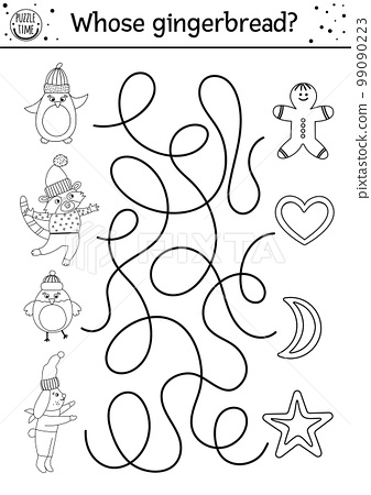 Christmas black and white maze for children