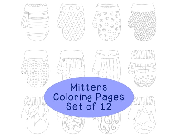 Winter mitten coloring pages pdf printable set of twelve adult coloring pages