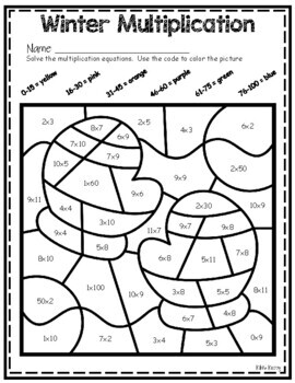 Winter multiplication color by number by kikis kubby tpt