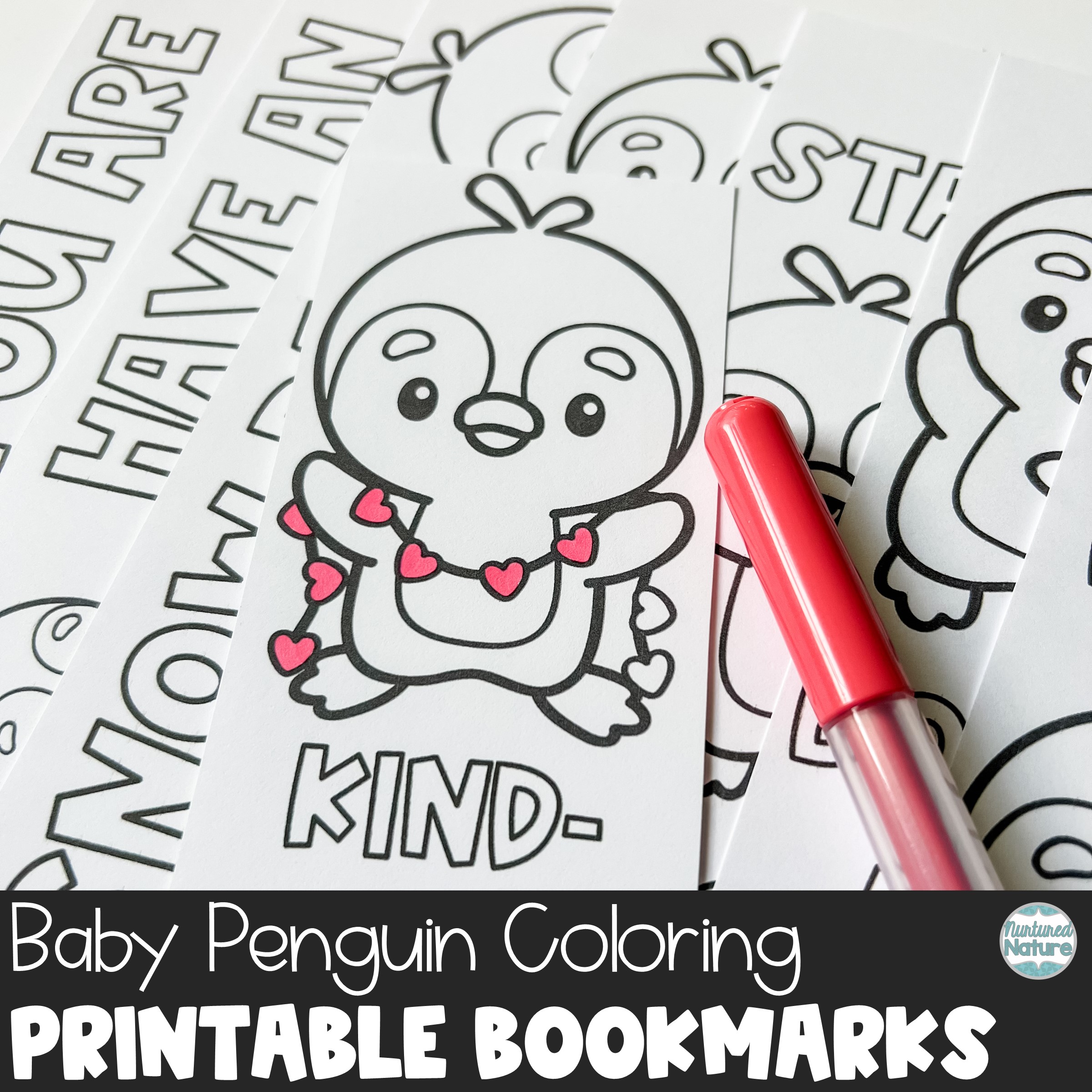 Baby penguin winter coloring sheet bookmarks