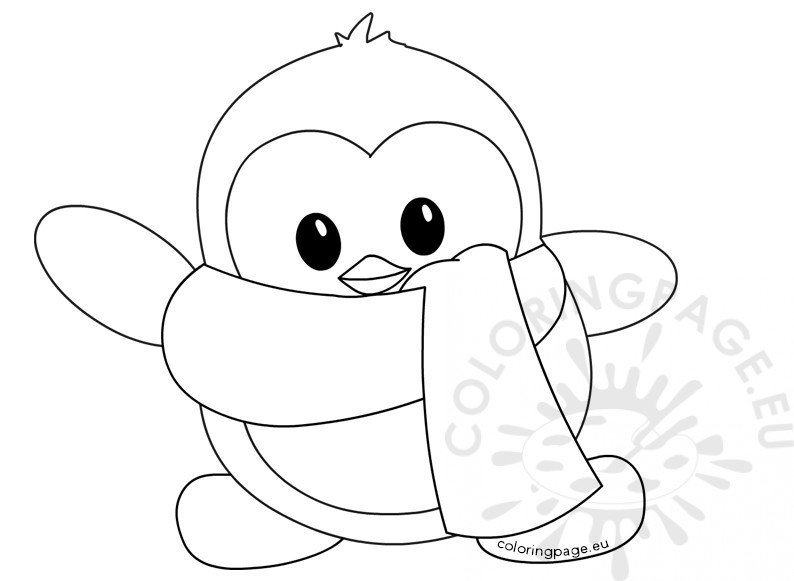 Little cute winter penguin coloring page