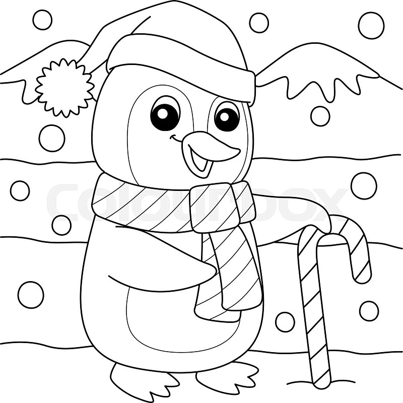 Christmas santa penguin isolated coloring page stock vector