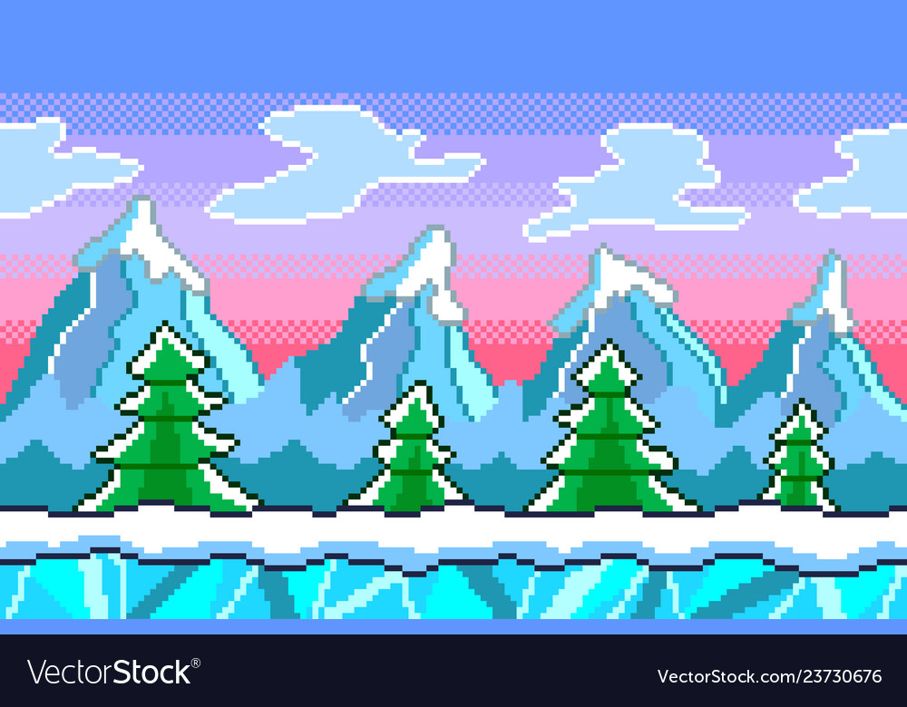 Pixel art winter seamless background detailed vector image