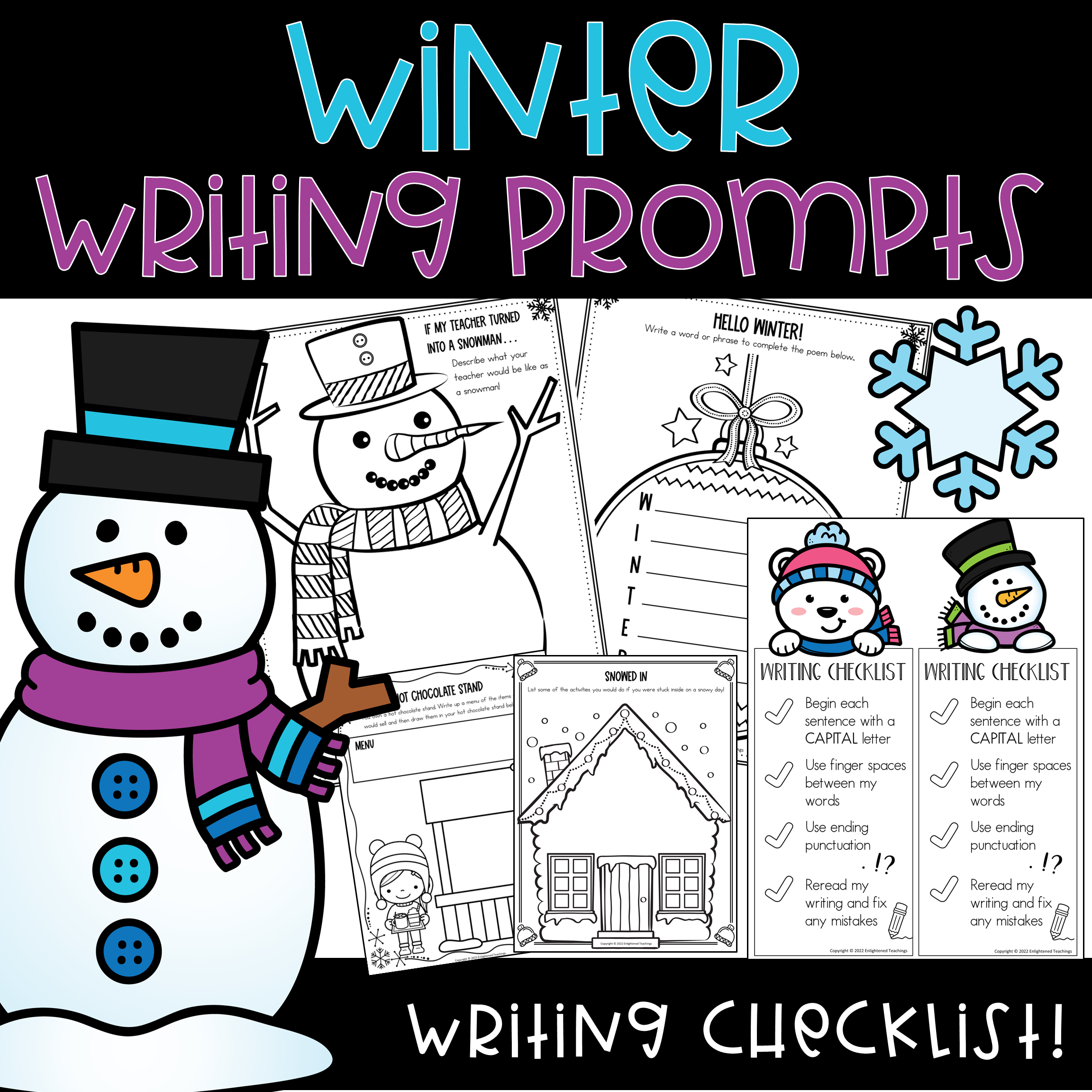 Winter creative writing prompts and winter acrostic poems bundle made by teachers