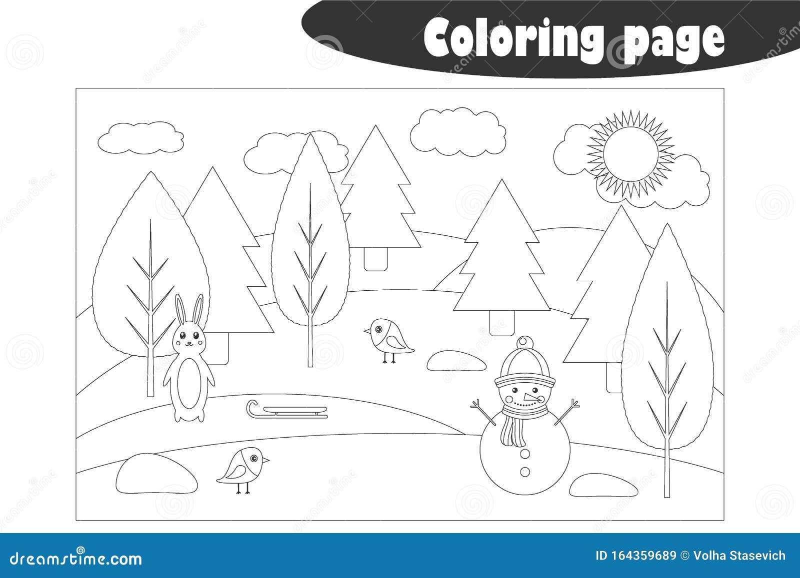 Winter forest in cartoon style coloring page christmas education paper game for the development of children kids preschool stock illustration