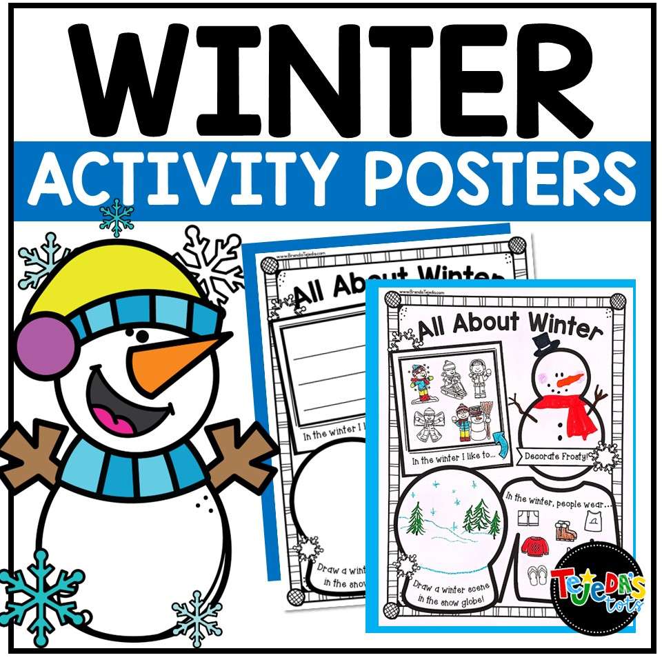 Winter coloring pages activity posters kindergarten first grade