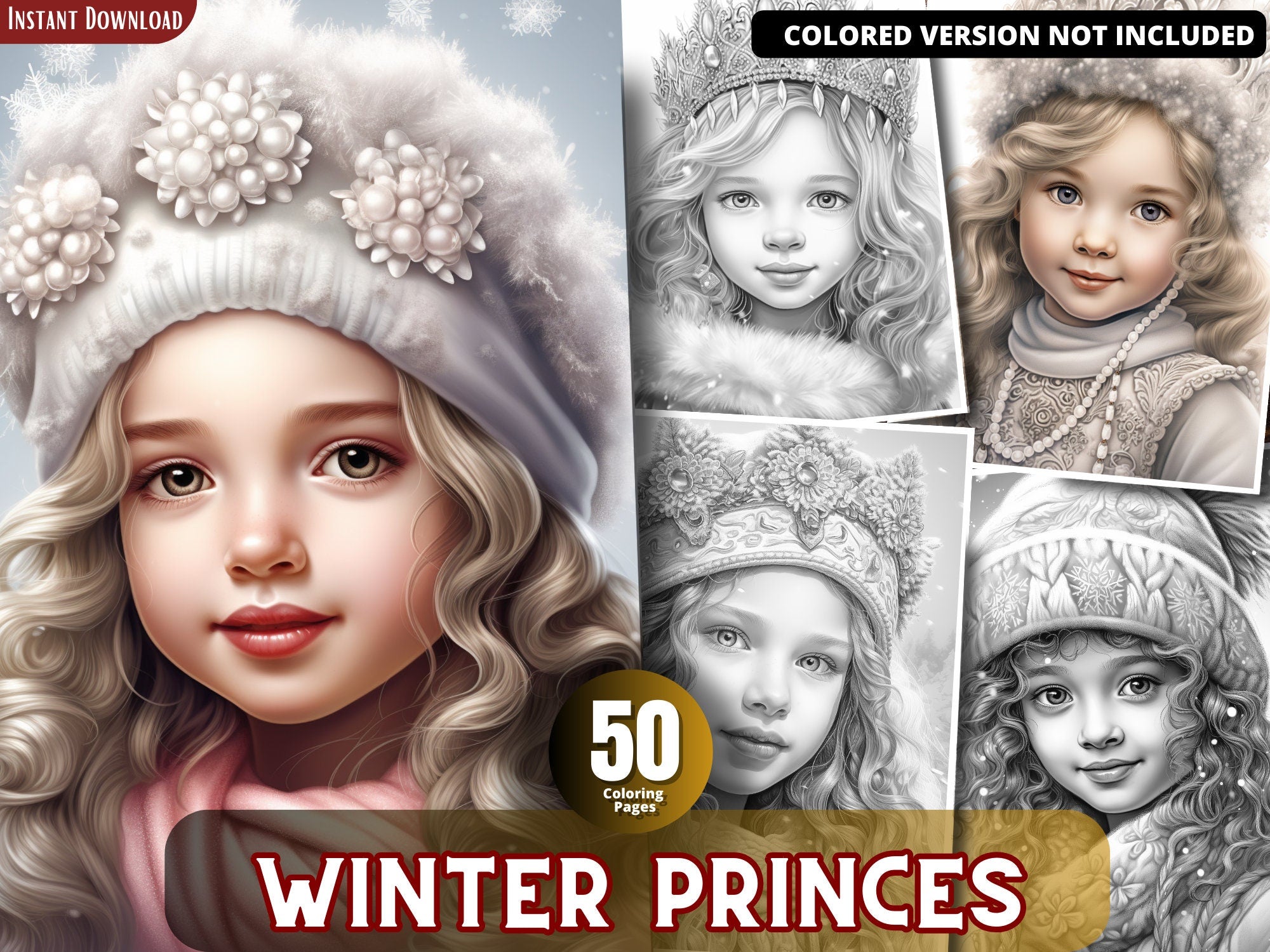 Winter princes coloring pages for adults and for kids grayscale christ â