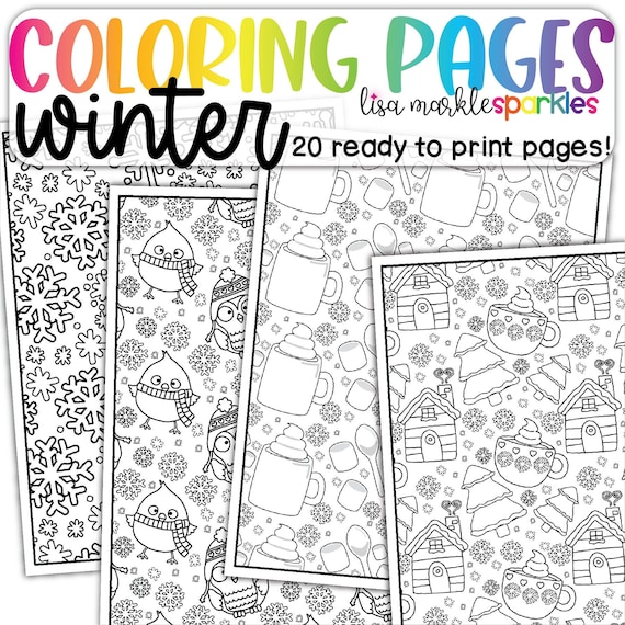 Winter coloring pages sheets printable pdf for kids and adults instant download