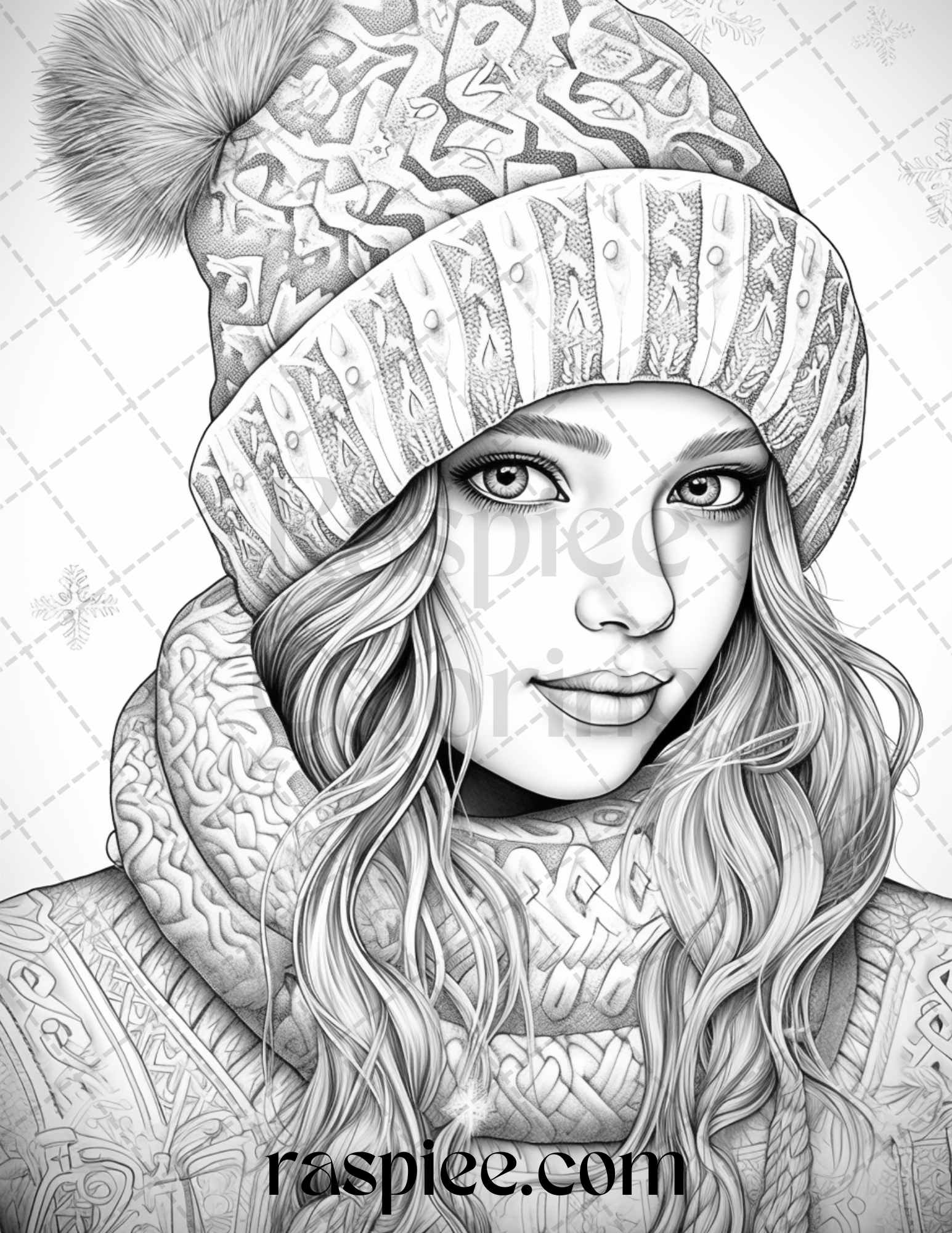 Beautiful winter girls grayscale coloring pages printable for adult â coloring