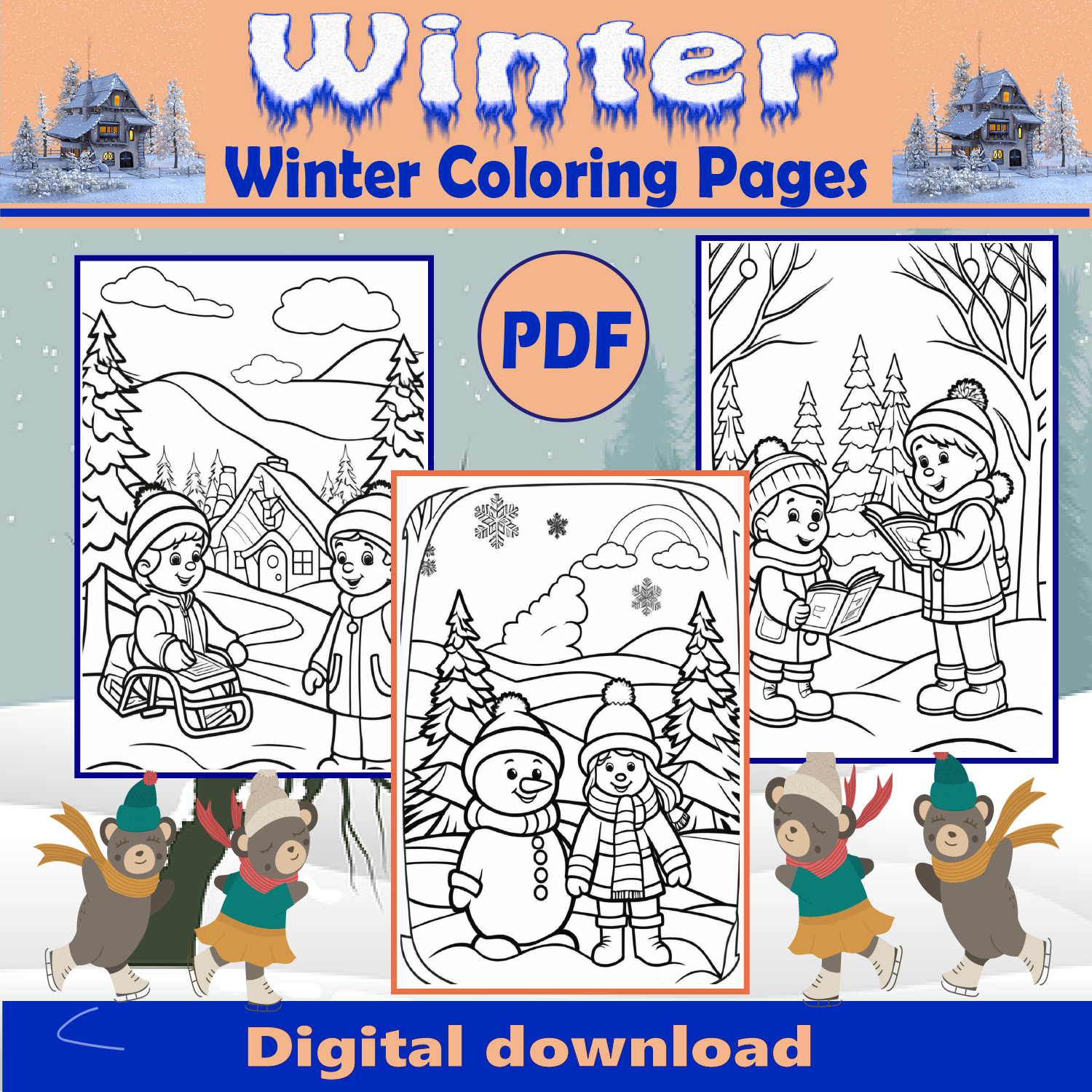 Winter coloring pages for kids and adults made by teachers