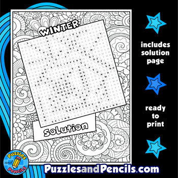 Winter word search puzzle activity page with coloring seasons tpt