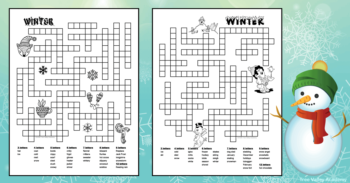 Winter fill in word puzzles for kids