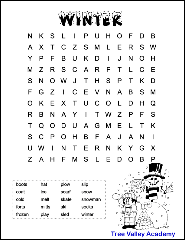 Free winter word searches for kids