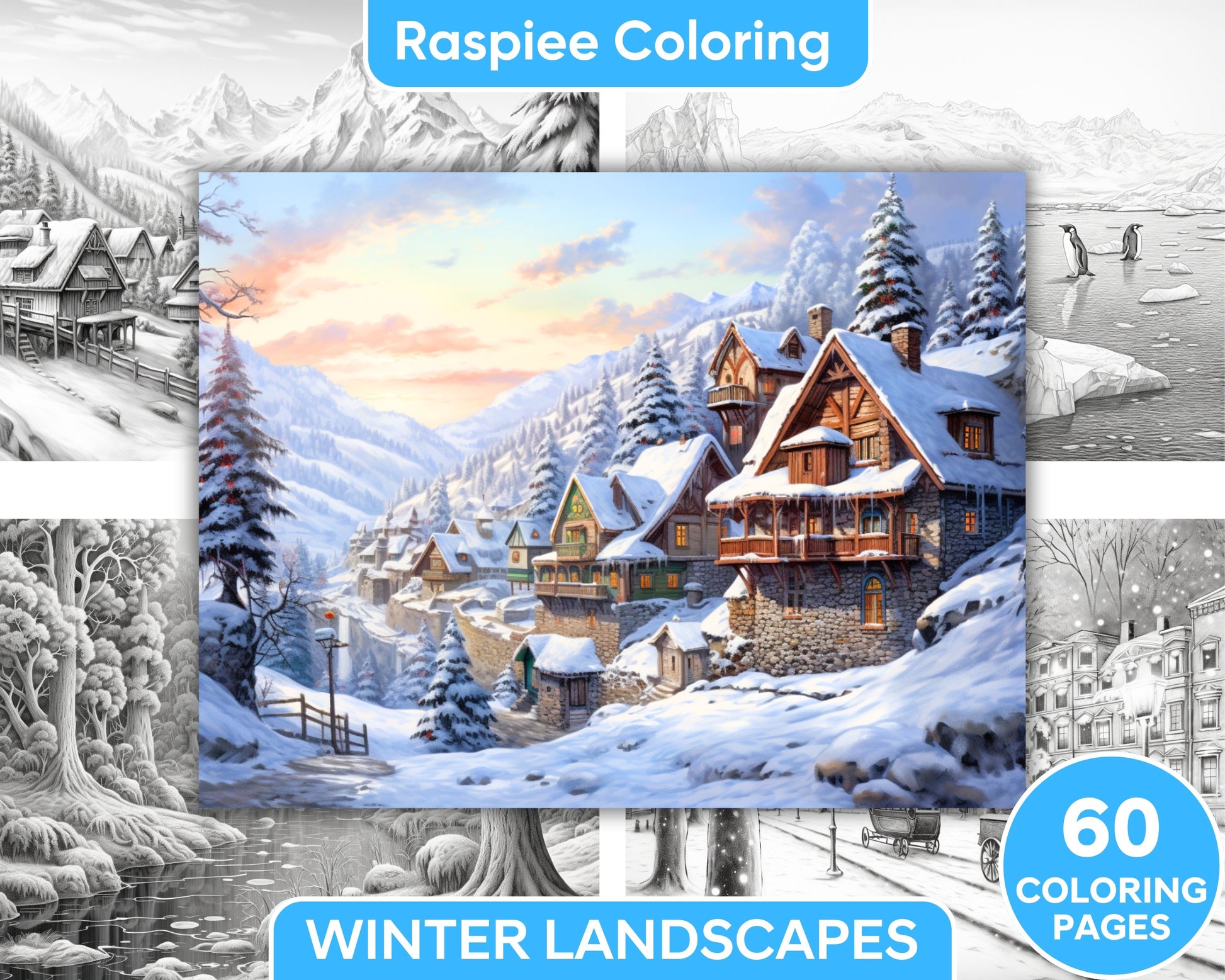 Enchanting winter landscapes grayscale coloring pages for adults i â coloring