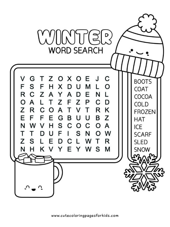 Winter word search free printable activity for kids