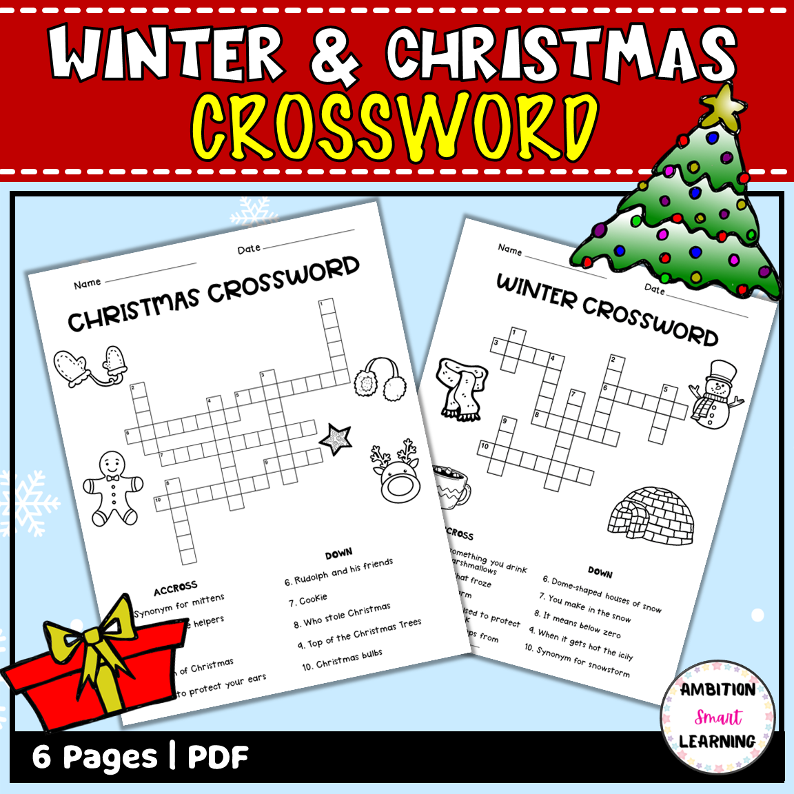 Fun winter christmas crossword puzzle coloring pages made by teachers