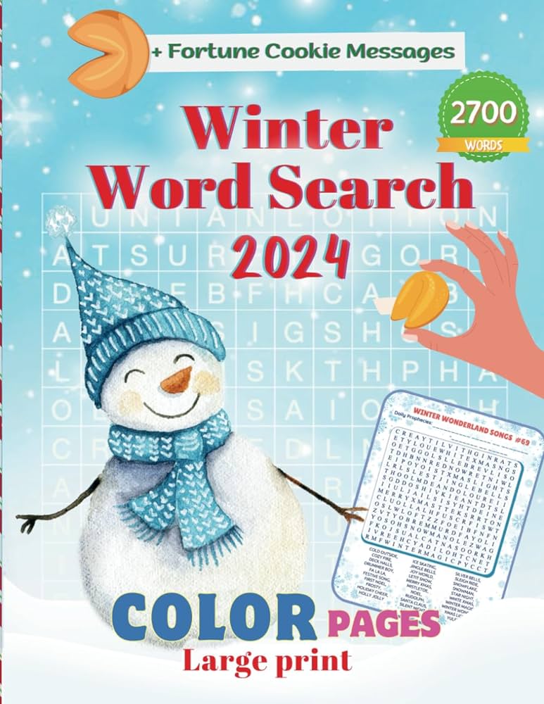 Words winter word search for adults large print color pages hidden fortune message puzzles for gift a fun and relaxing cozy winter and mom dad with solutions