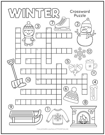 Winter crossword puzzle for kids print it free