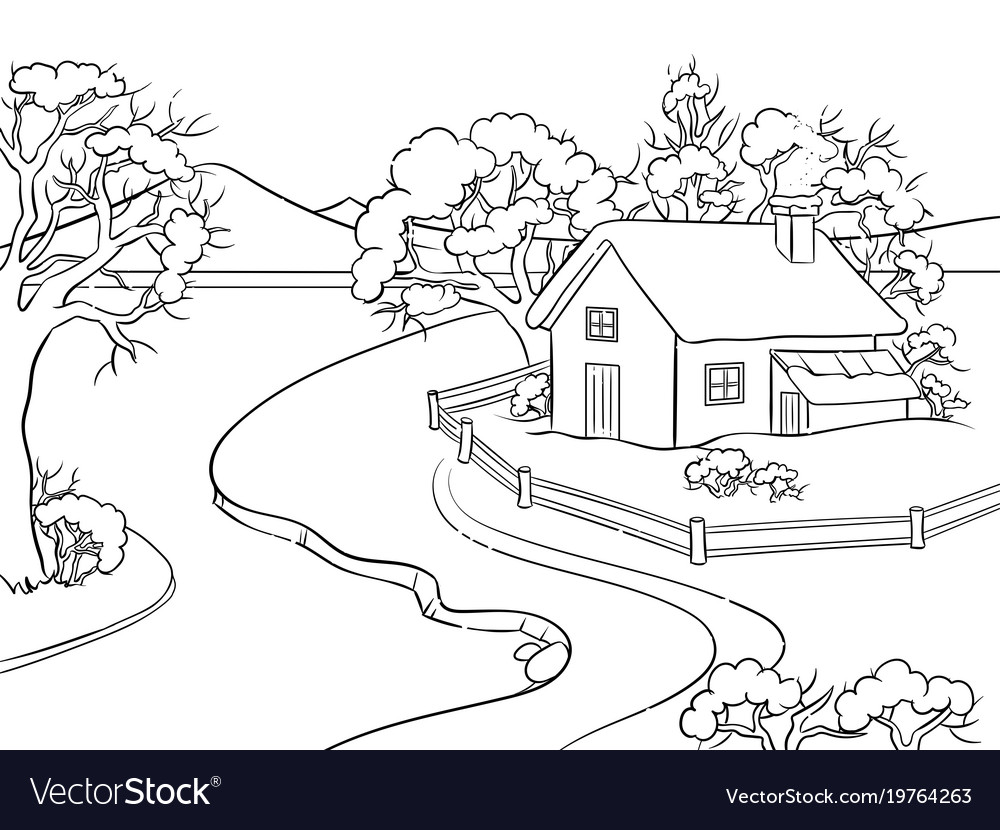 Winter landscape coloring book royalty free vector image