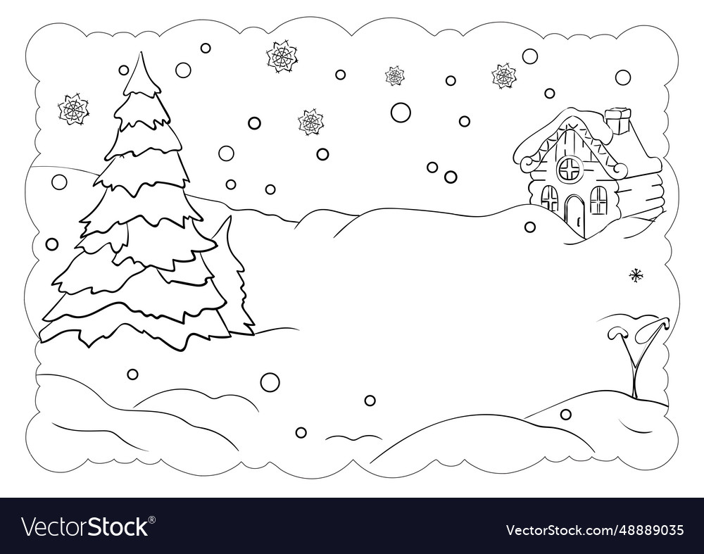 Printable winter scene coloring page royalty free vector