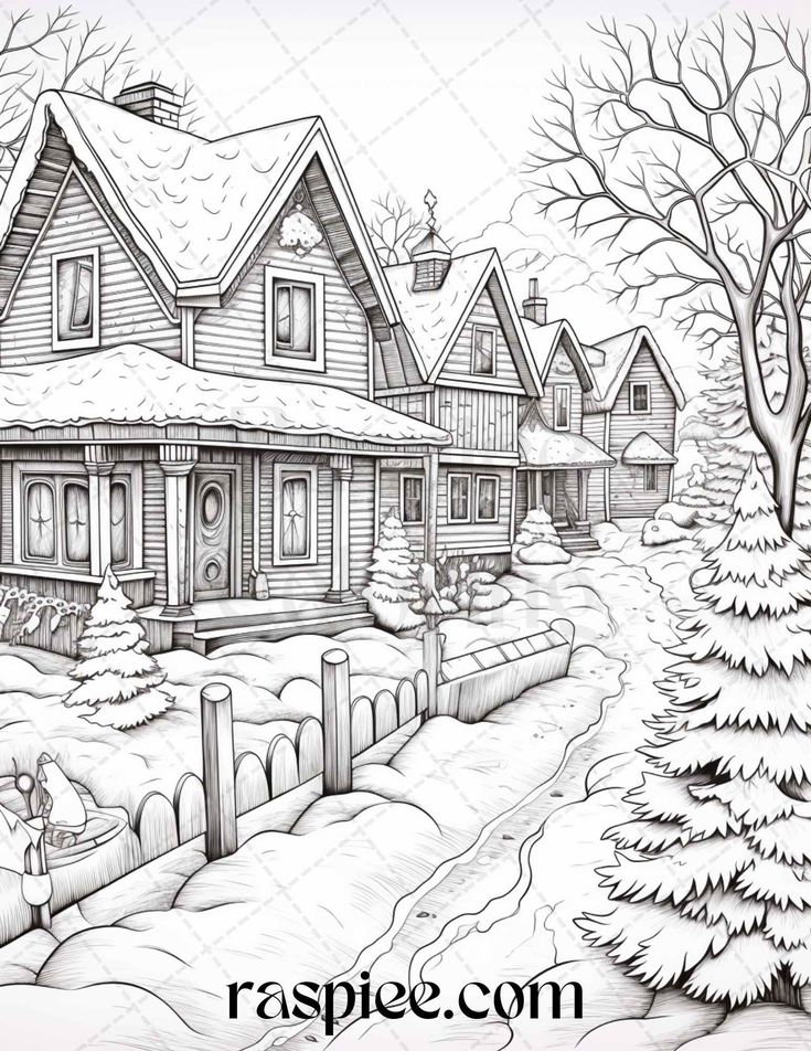 Winter scenery grayscale coloring pages printable relaxing snowy land grayscale coloring winter scenery coloring pages