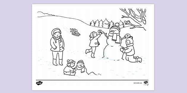 Free printable winter scene colouring page